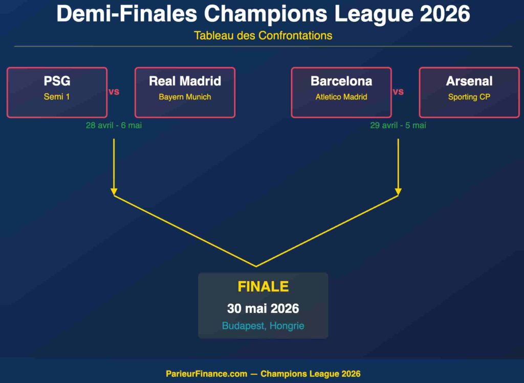 Pronostics demi-finales ligue des champions 2026 - analyse et paris sportifs